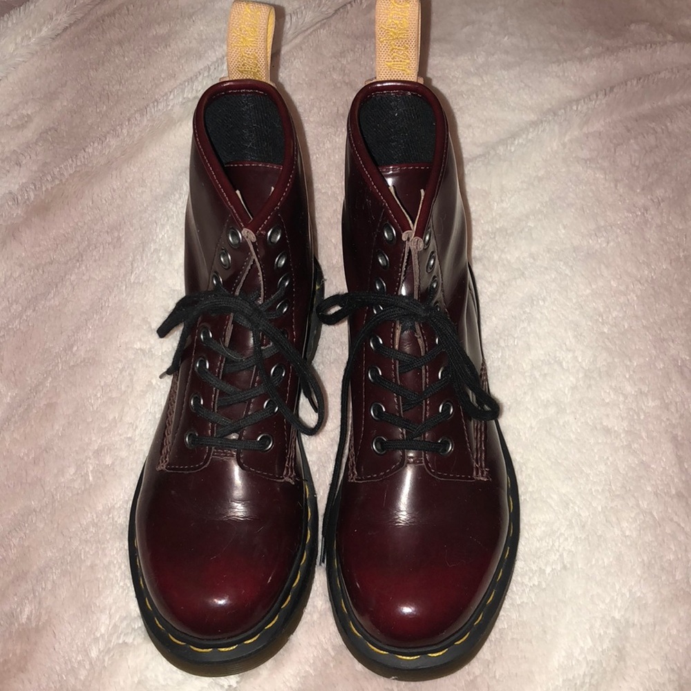 Shiny red doc martens,